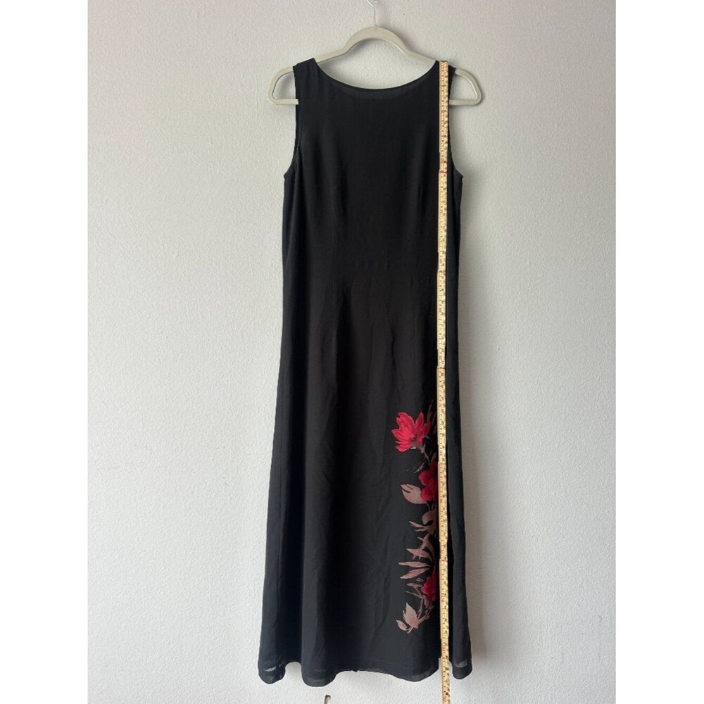 100% Silk Vintage Valerie Stevens Petites Black Maxi Dress Floral Accent PM 90s - Picture 4 of 7